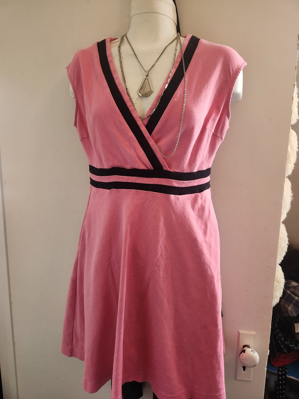 New York & Company Pink Midi Dress with Black Bands